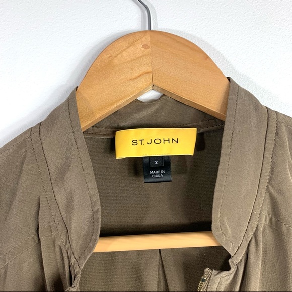 St. John Silk Long Sleeve Brown/Dark Taupe Top - Picture 3 of 6